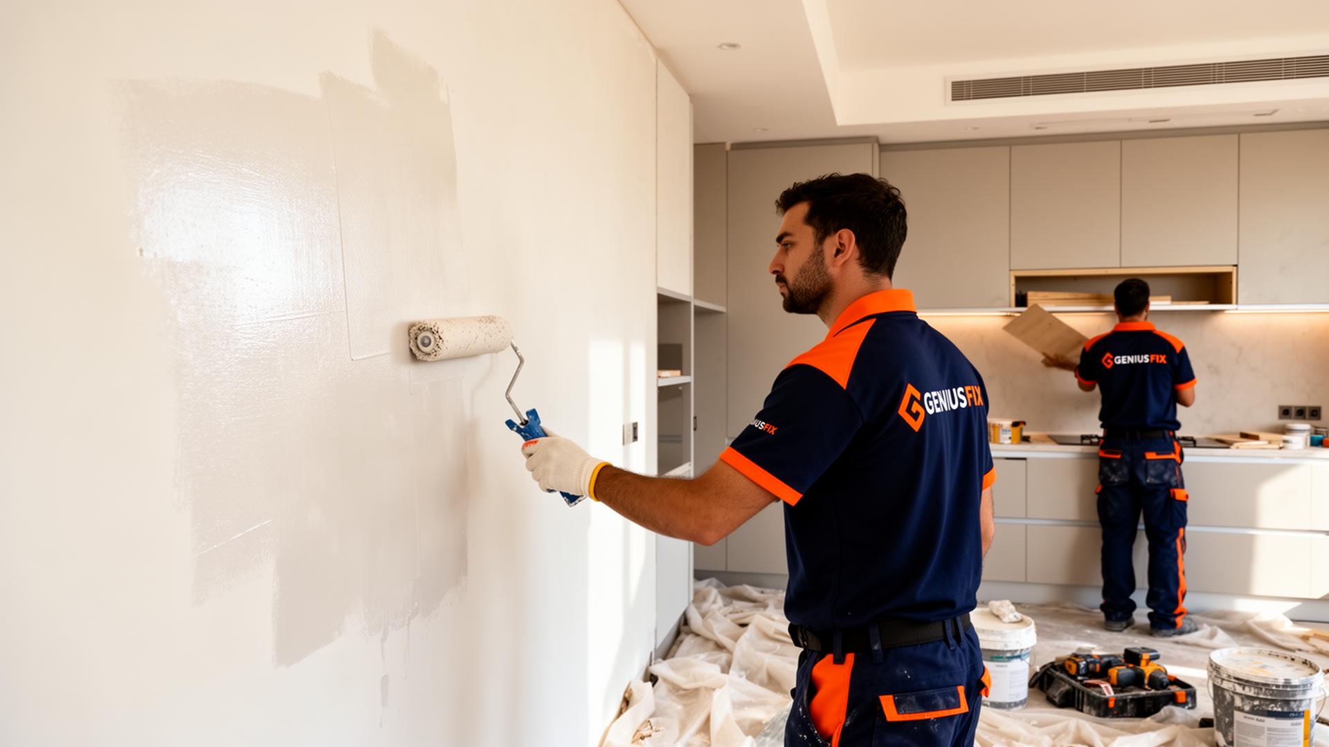 Genius Fix painter and carpenter renovating a kitchen